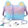 BIQIQI Sac à Main pour Enfants Filles Briller Sirène Sac à Main Bijoux Cadeaux Fête Déguisement Accessoires Cadeaux pour Enfa