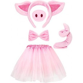 Ensemble de Costume de Cochon Oreilles Nez Queue de Porc Nud Papillon Jupe Tutu Accessoires de Kit de Déguisement Animal pour