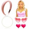 JeVenis robe rose bandeau rose chaud lunettes de soleil coeur collier perle rose chaud tenue fille accessoires poupée costume