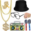 DONGZQAN Kit de Costume de Hip Hop Homme, Deguisement Annee 80 Homme, Accessoires de Rappeur, y Compris Les Colliers, Les Bag