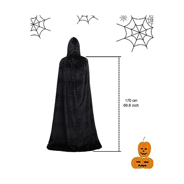 Topways® Cape noire à capuche en velours pour enfants, accessoire de déguisement pour Halloween, cosplay, fête de 10 à 16 ans