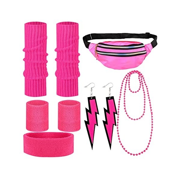 BSNRDX Déguisement Année 80 Accessoire Style Sportif, Boucles doreilles Colliers Bracelets Gants Costume des Années 80s Disc