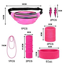 BSNRDX Déguisement Année 80 Accessoire Style Sportif, Boucles doreilles Colliers Bracelets Gants Costume des Années 80s Disc