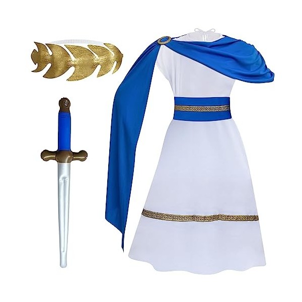 PLULON Déguisement Toga Grecque pour Enfants Costume Roi Romain pour Garçons Filles avec Accessoires Noblesse Cosplay Dress U