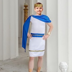 PLULON Déguisement Toga Grecque pour Enfants Costume Roi Romain pour Garçons Filles avec Accessoires Noblesse Cosplay Dress U