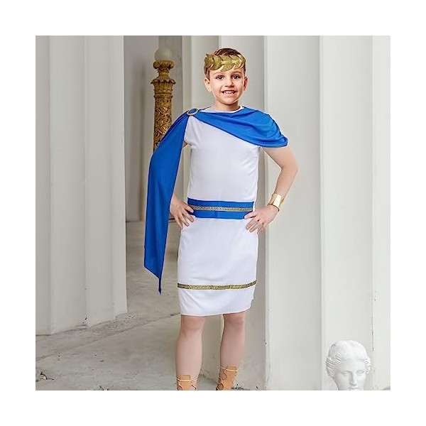 PLULON Déguisement Toga Grecque pour Enfants Costume Roi Romain pour Garçons Filles avec Accessoires Noblesse Cosplay Dress U