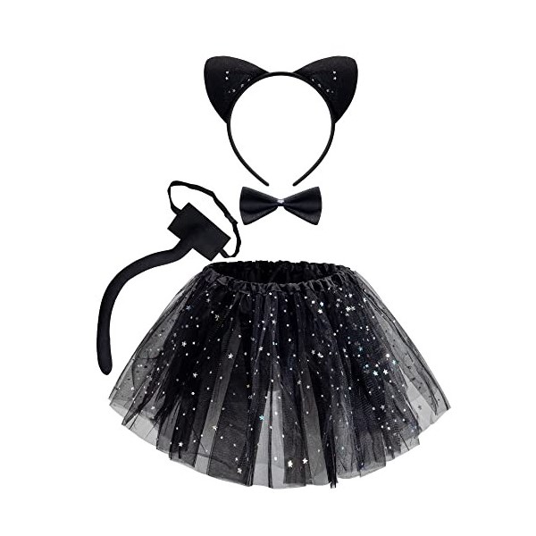 Spooktacular Creations Costume de chat noir pour enfant avec tutu, bandeau, collier et queue, kit daccessoires de cosplay de