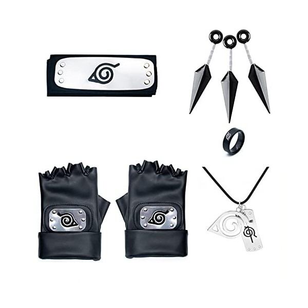 Hornblatty Japonais Anime Kakashi Cosplay Accessoires Konoha Bandeau Collier Anneau Gants Plastique Jouet Garçon Fille Cadeau