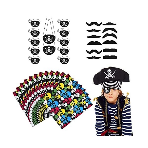 36 Pièces Pirate Accessoires Set, lot Bandana Pirate, Pirates Enfants Jeu de Rôle Pirate,pour Le Carnaval De Halloween et La