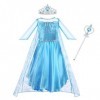 Vicloon Deguisement Reine des Neiges, 3pcs Elsa Princesse Robe avec Baguette Magique Couronne Princesse Accessoires pour Carn