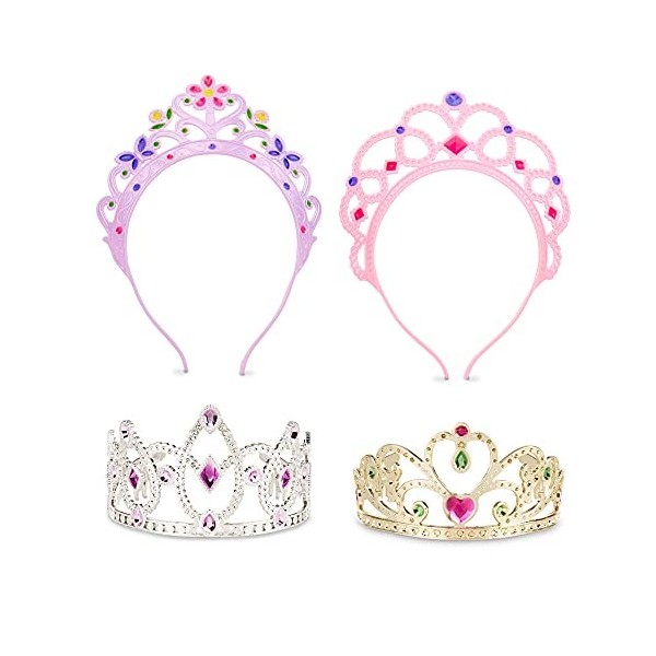 Melissa & Doug 4 Tiaras et Couronnes, Déguisement pour filles et garçons, Jeu de rôle, Jouet créatif, Cadeau pour enfants 3+,