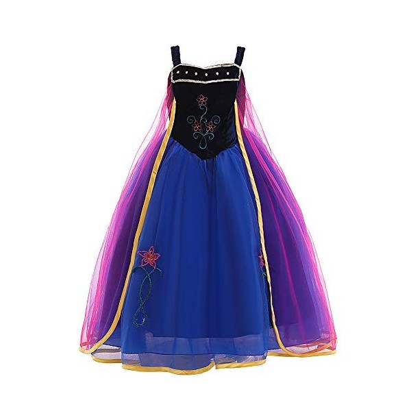 IBAKOM Enfant Fille Princesse Anna Costume Déguisement Reine des Neige Carnaval Halloween Noël Cosplay Anniversaire Mariage P