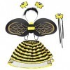 Hifot Déguisement Abeille pour Fille 4 pièces, Costume de Abeille Ailes Tutu Jupe Baguette Serre-tête avec Abeille,Deguisemen