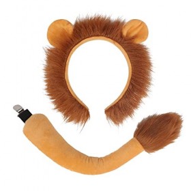 RUIXIA 2 Pièces de Costume de Lion Serre-tête dOreilles de Lion et Queue de Lion Accessoires pour Déguisement dHalloween An
