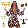 Xtaguvdm Déguisements Hippie Femme, Costume Hippie Chic Femme Année 70, Robe Hippie pour Femme, Annee 70 Année 60 Tenue Disco