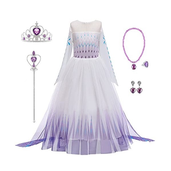 Kosplay Fille Robe de Princesse Elsa et Accessoires Reine des Neige 2 Déguisement Costume Anniversaire Fête Halloween Noël Pa