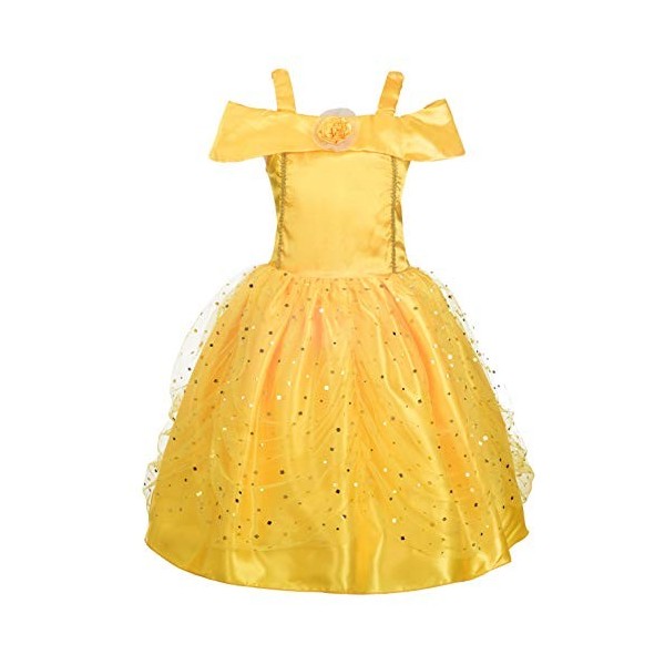 Lito Angels Deguisement Robe Princesse Belle avec Accessoires pour Enfant Fille, Costume la Belle et la Bête, Taille 6-8 ans,