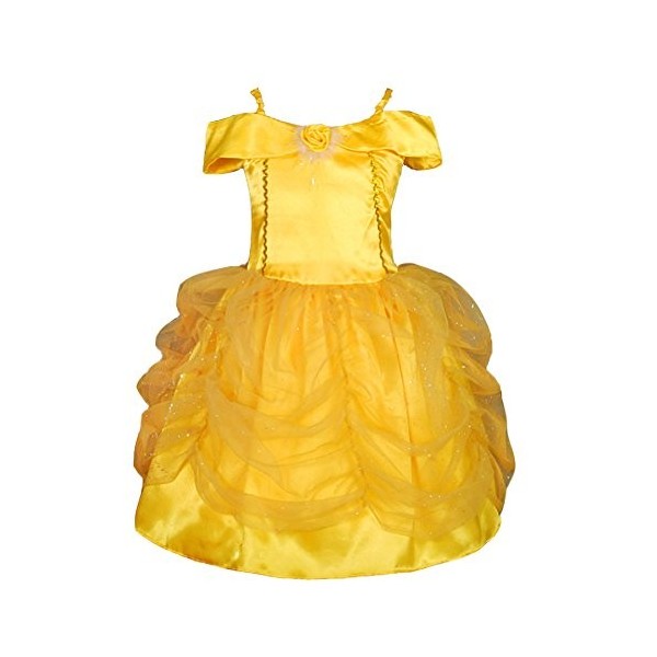 Lito Angels Deguisement Robe Princesse Belle avec Accessoires pour Enfant Fille, Costume la Belle et la Bête, Taille 6-8 ans,