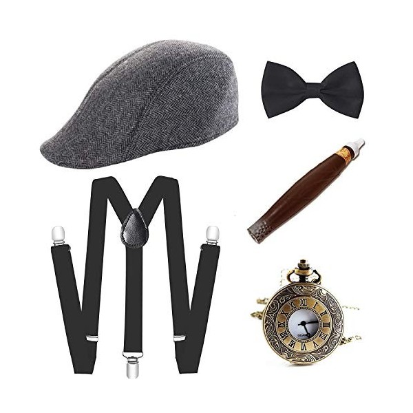 E EBETA Années 1920 Hommes Déguisements Accessoires, Flapper Gatsby Costume Année 20 avec Chapeau Bretelles à Dos en Y Faux C