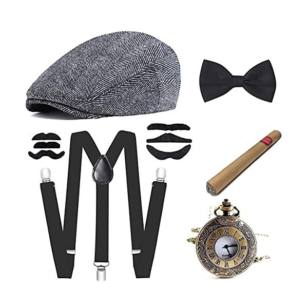 E EBETA Années 1920 Hommes Déguisements Accessoires, Flapper Gatsby Costume  Année 20 avec Chapeau Bretelles à Dos en Y Faux C