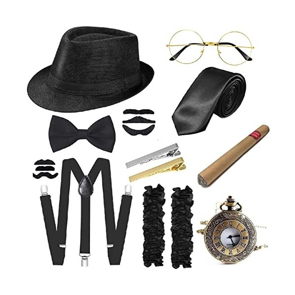 E EBETA Années 1920 Hommes Déguisements Accessoires, Flapper Gatsby Costume Année 20 avec Chapeau Bretelles à Dos en Y Faux C