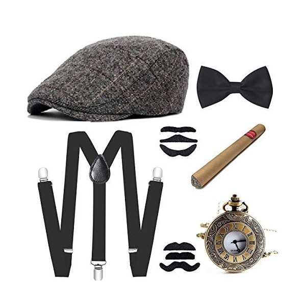 E EBETA Années 1920 Hommes Déguisements Accessoires, Flapper Gatsby Costume Année 20 avec Chapeau Bretelles à Dos en Y Faux C