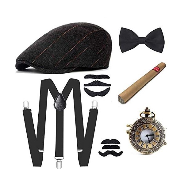 E EBETA Années 1920 Hommes Déguisements Accessoires, Flapper Gatsby Costume Année 20 avec Chapeau Bretelles à Dos en Y Faux C