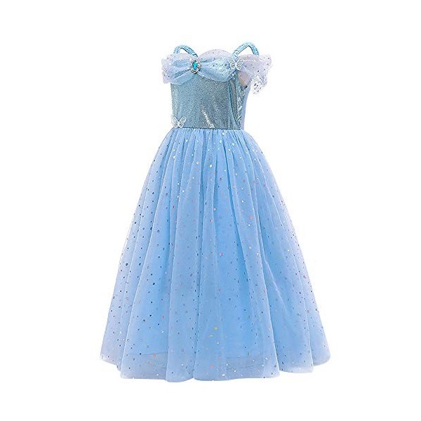 IWEMEK Filles Déguisement Cendrillon Robe de Princesse Sans manches + Accessoires Conte De Fées Cosplay Halloween Carnaval Co