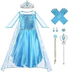 Vicloon Robe Princesse Elsa,5PCS Robe de Princesse Reine des Neiges pour Cosplay Mariage Carnaval Fête danniversaire - avec 