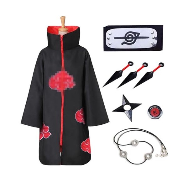 Metaparty Itachi Cape Cosplay Uchiha Itachi Cos Deguisement Bandeau Bague Collier Ninja Accessoires Anime Carnaval Halloween 