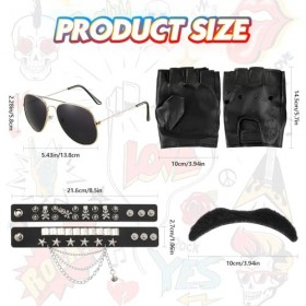 3 Pack Accessoires de Costume Biker Hommes, Chapeau Biker Noire avec Chaîne Lunettes de Soleil et Fausse Moustache, Costume B