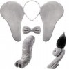 Set 4 Pcs dAccessoires de Costume dÉléphant pour Enfants Serre-Tête dOreilles dÉléphant Gris Queue Trompe Nœud Papillon E