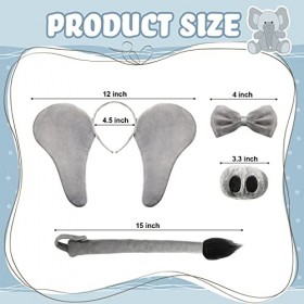 Set 4 Pcs dAccessoires de Costume dÉléphant pour Enfants Serre-Tête dOreilles dÉléphant Gris Queue Trompe Nœud Papillon E