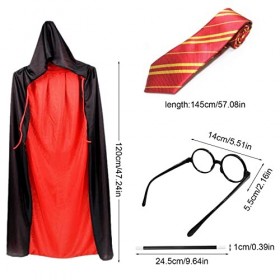 MIVAIUN 4 Pièces Adulte Enfant Habillage de Sorcier Costume de Magicien Robe de Magicien avec Cape Lunettes Cravate Baguette 