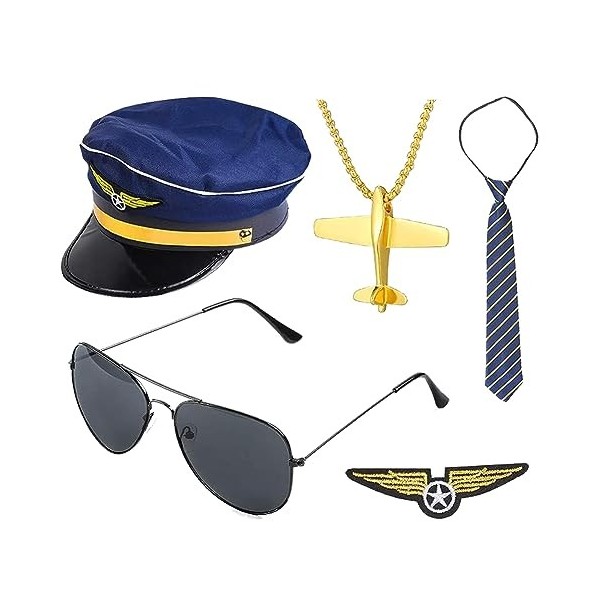 PIUMOJ Kit Costume de Capitaine Pilote, Accessoires pour Capitaine de Pilote, Costume de Pilote Capitaine daccessoires avec 