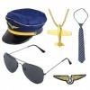 PIUMOJ Kit Costume de Capitaine Pilote, Accessoires pour Capitaine de Pilote, Costume de Pilote Capitaine daccessoires avec 