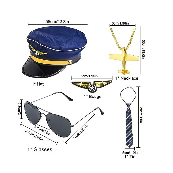 PIUMOJ Kit Costume de Capitaine Pilote, Accessoires pour Capitaine de Pilote, Costume de Pilote Capitaine daccessoires avec 