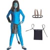 Amycute Costume Avatar Halloween Fille Enfants Garçon Déguisement Combinaison + Bandeau + Sac, Costume Alien Maquillage Carna
