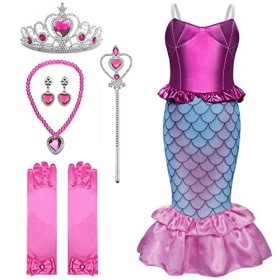 HIFOT Robe Princesse Fille Deguisement Sirene avec Accessoires,Deguisement Fille Princesse Costume Anniversaire Fête Noël Car