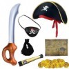 Ruikdly Deguisement Pirate Enfant Costume Capitaine Pirate avec Cache-œil de Pirate, Chapeau Pirate, Une Carte au trésor, Sab