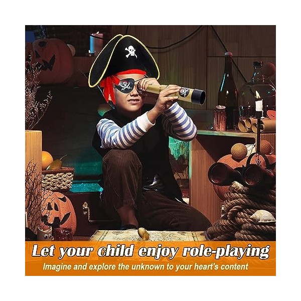 Ruikdly Deguisement Pirate Enfant Costume Capitaine Pirate avec Cache-œil de Pirate, Chapeau Pirate, Une Carte au trésor, Sab