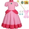 Coseaon Peach Princesse Déguisement pour Enfant Filles Peach Cosplay Costume Set Princesse Peach Robe Rose avec Gants Couronn