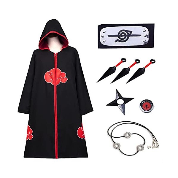 Cosplay Akatsuki Anime Cape à Capuche Sasuke Déguisement Kakashi Costume Ninja Veste Akatsuki Accessoire Bandeau Konoha Shari