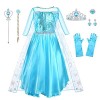 URAQT Elsa Dress Costume de Princesse, Elsa Anna Dress Up pour Les Filles, avec Accessoires Gants Couronne Baguette Tresse Ro