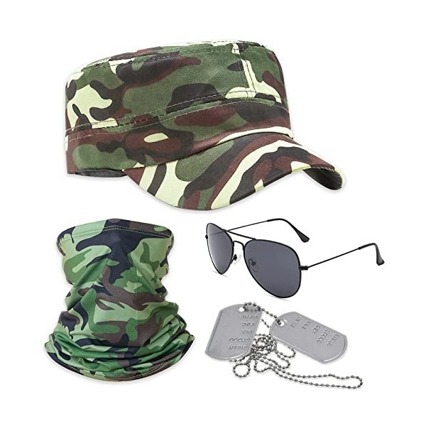 Beamely Lot de 4 déguisements de camouflage militaire, accessoires