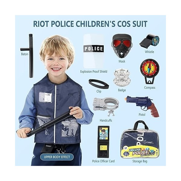 Fivtsme Déguisement Policier Enfant, Costume Policier Enfant, Police Deguisement Enfant, Policier Costume Accessoires, Police