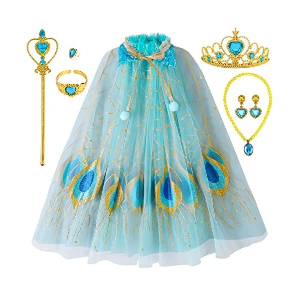 Tacobear Déguisement Princesse Fille Cape Princesse avec Couronne Princesse Baguette Magique Halloween Costume Accessoires Pr