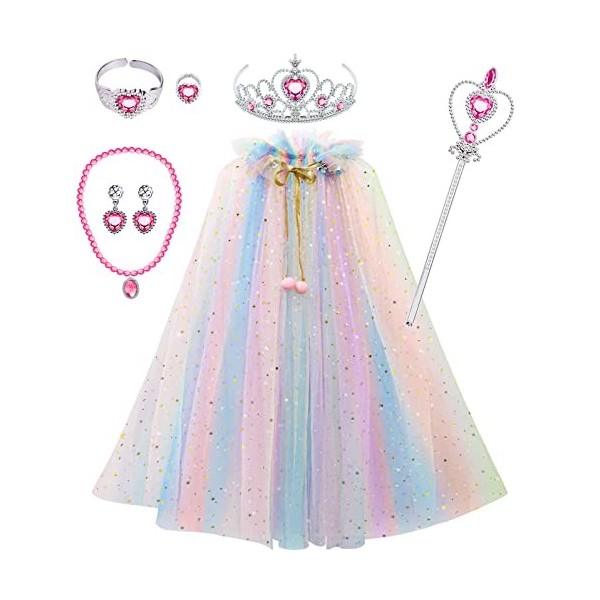Tacobear Déguisement Princesse Fille Cape Princesse avec Couronne Princesse Baguette Magique Halloween Costume Accessoires Pr