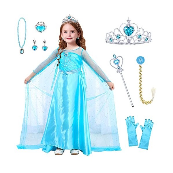 YADODO Deguisement Reine des Neiges Fille 4 ans 5 ans Robe Elsa Reine des Neiges Enfant et Elsa Accessoires Costume Reine des