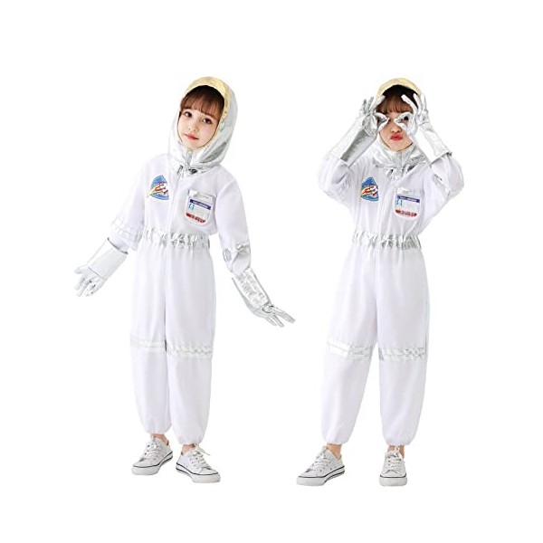 Udekit Astronaute Costume Enfants NASA Pilote Salopette Déguisements Halloween Rôle Jouer Costume Medium 4-5Y 